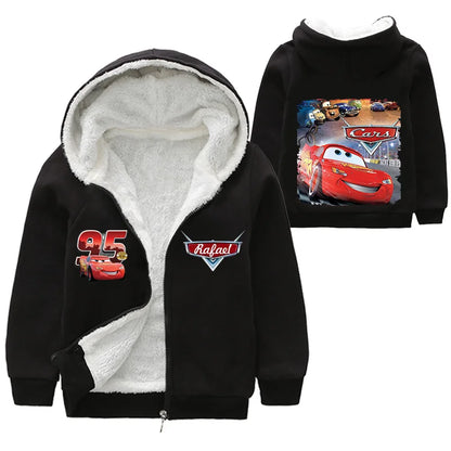 Cappotto invernale spesso per bambini con personaggi dei cartoni animati Pixar Cars, Saetta McQueen, per neonati e bambini, giacca con cerniera e maglione.