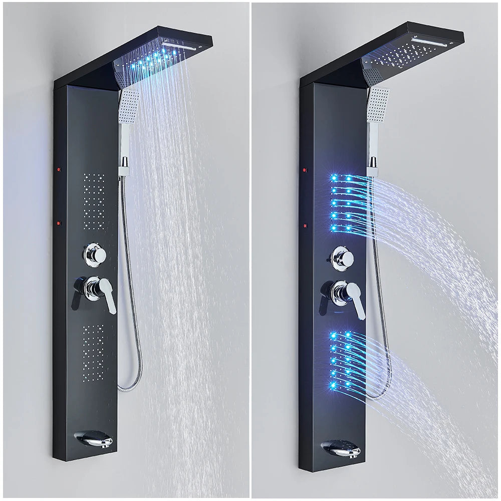 Onyzpily LED Light Shower Faucet Bathroom Waterfall Rain Shower Faucet In Wall Shower System with Spa Massage Sprayer and Bidet