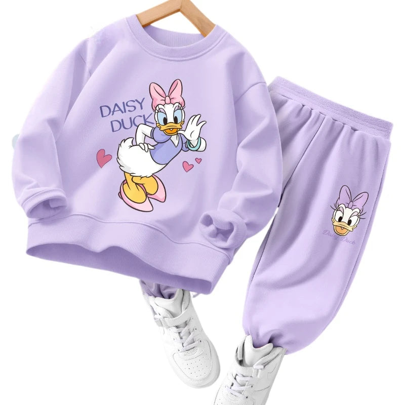 Completo da bambina DISENY con felpa e pantaloni con stampa Daisy e Minnie, ideale per primavera e autunno, traspirante e leggero.