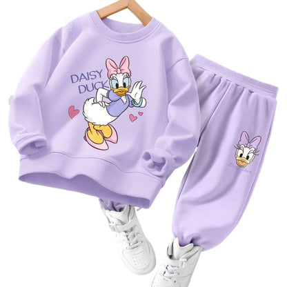 Completo da bambina DISENY con felpa e pantaloni con stampa Daisy e Minnie, ideale per primavera e autunno, traspirante e leggero.