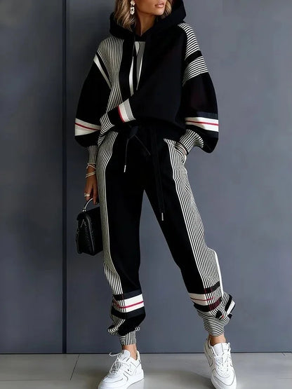 2026 Spring Plus Size Pant Sets American Stripe Round Ne Sweatirt Pants Set Women's Casual Spor Two-Piece Winter Loose Fit Faion