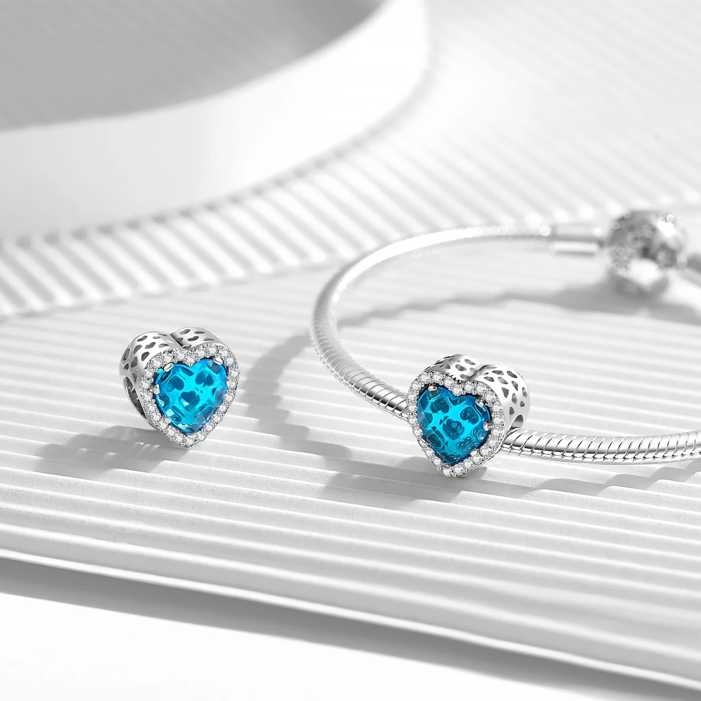 100% autentico argento sterling 925, cuore rosa, perline di zirconi trasparenti, compatibile con i charm europei originali, braccialetti e creazione di gioielli