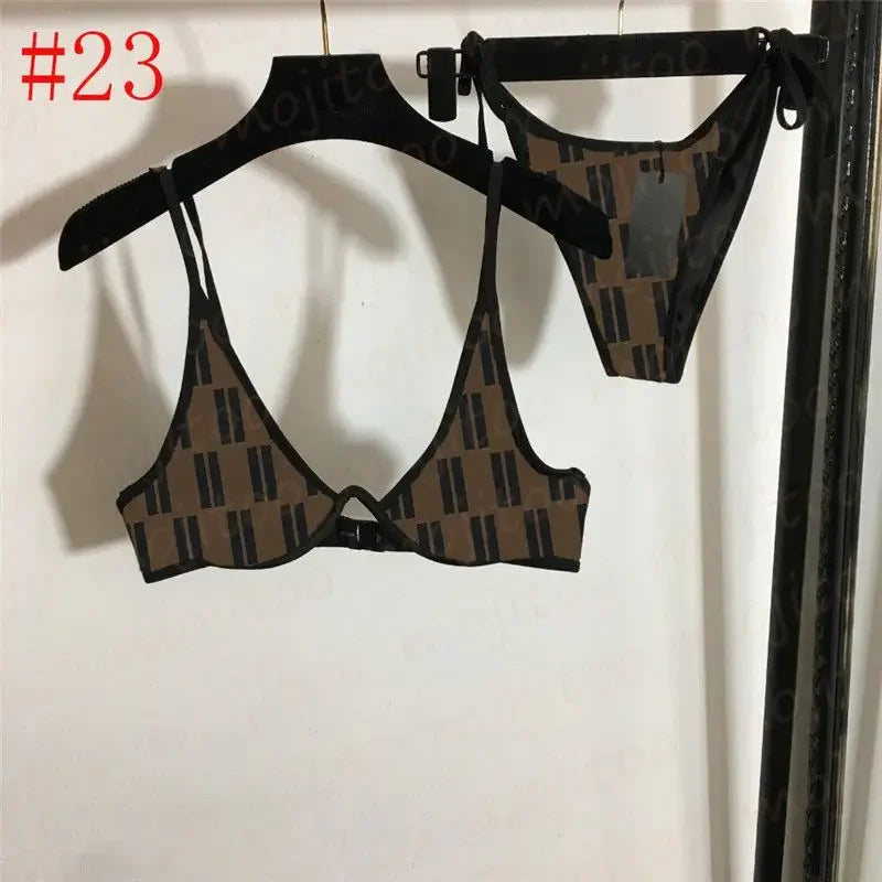 The 2025 high-waisted bikini letter print swimsuit is the latest V-neck swimsuit for women in summer