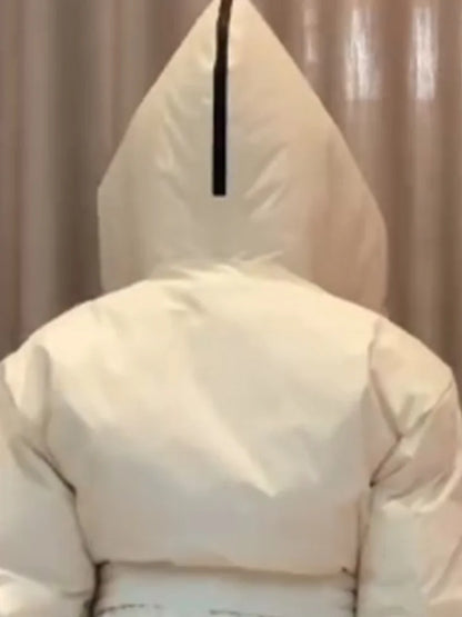 Giacca da donna in cotone tinta unita con cintura e cappuccio, maniche lunghe, collo alto, cerniera, calda, corta, da sci, 2026, sport invernali, imbottita