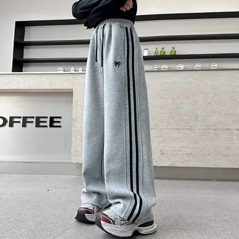 Pantaloni sportivi da bambina foderati in pile, gamba larga, autunno/inverno, pantaloni casual per bambini, abbigliamento esterno alla moda per bambini, disponibili in magazzino AE.