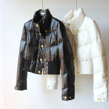 Fashion Single-Breasted Zipper Cotton-Padded Jacket 2025 Women Winter New Warm Cotton Coat Black White Bread Puffer Coats Female
