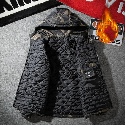 2025 Autumn Winter Men Jacket Thicken Drawing Printed Male Outerwear Long Sleeve Zipper Hooded Loose Outdoor Man Down Coat