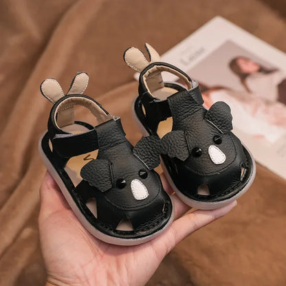 Sandali in vera pelle per neonati e bambini, scarpe estive da spiaggia con personaggi dei cartoni animati, scarpe casual per neonati con suola morbida e antiscivolo.