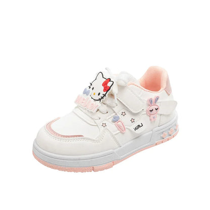 Scarpe casual per bambini, sneakers con cartoni animati, in pelle PU, scarpe sportive primaverili e autunnali per bambini, antiscivolo, rosa e viola, taglie 26-37