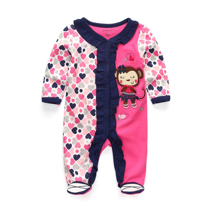 Kiddiezoom Tutina per neonata a maniche lunghe con stampa di scimmietta, ideale per tutte le stagioni, in morbido cotone 100%, ideale per neonati.