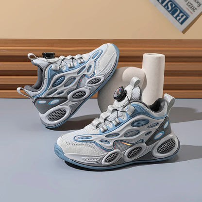 Scarpe da bambino 2024 Nuove scarpe sportive casual per bambini primavera e autunno con chiusura a bottone rotante e rete traspirante