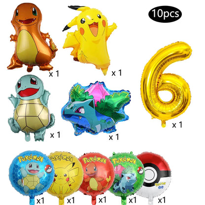 10 palloncini a tema cartoni animati per feste, tra cui Pikachu, il piccolo drago di fuoco, Jenny e la tartaruga, decorazioni per feste di compleanno per bambini e regali.