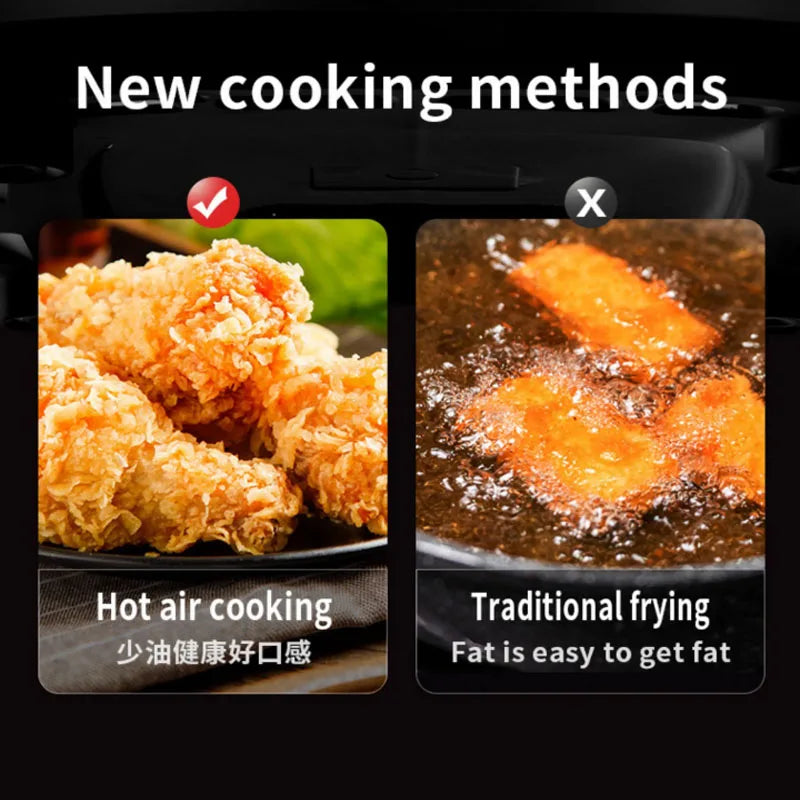 Nuova friggitrice ad aria ad alta capacità in acciaio inossidabile da 8 litri, forno elettrico domestico visivo, multifunzionale, senza olio, per la casa, nero, bianco e verde