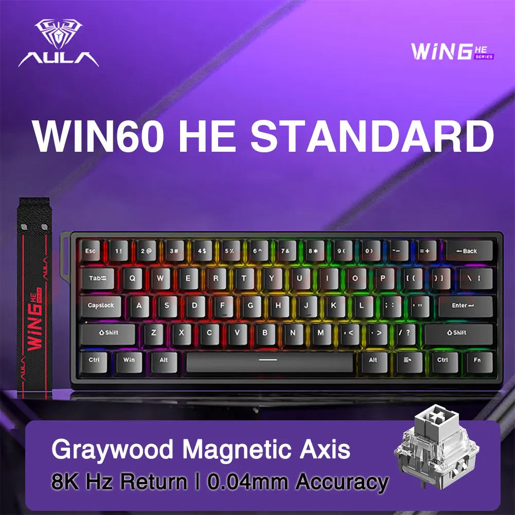 Tastiera da gioco personalizzata AULA WIN60 WIN68 HE Esports con switch magnetici, trigger rapido, 8K di ritorno, RGB, hot-swap, 60% e 68%.