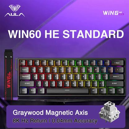Tastiera da gioco personalizzata AULA WIN60 WIN68 HE Esports con switch magnetici, trigger rapido, 8K di ritorno, RGB, hot-swap, 60% e 68%.