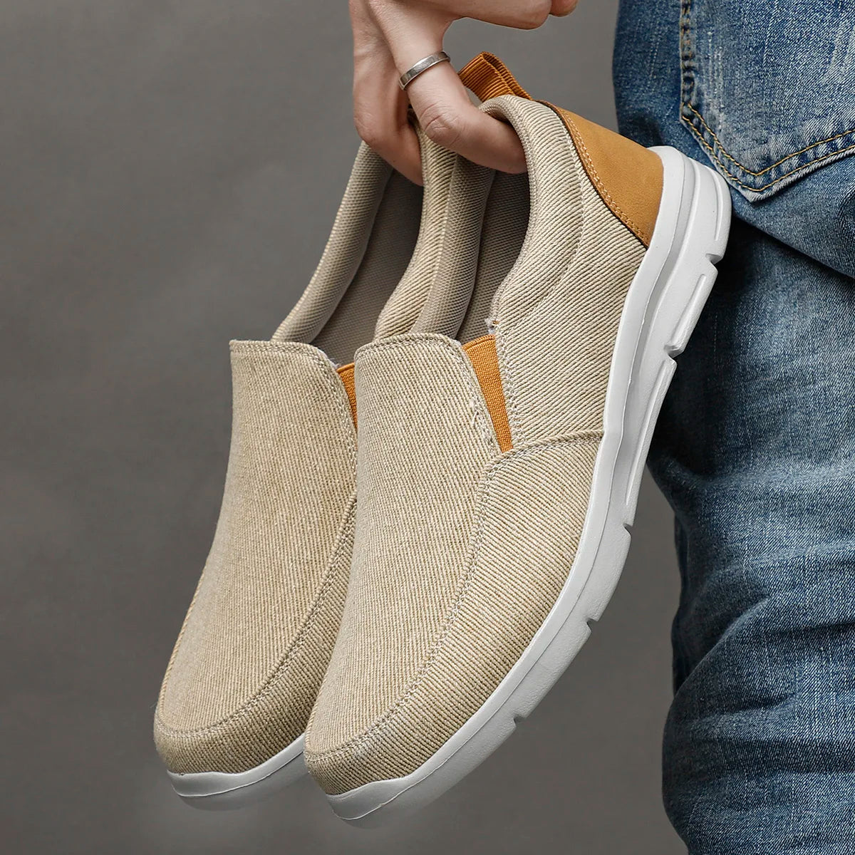 Scarpe da uomo estive in tela, traspiranti e comode, da esterno, slip-on, da passeggio, mocassini classici da uomo