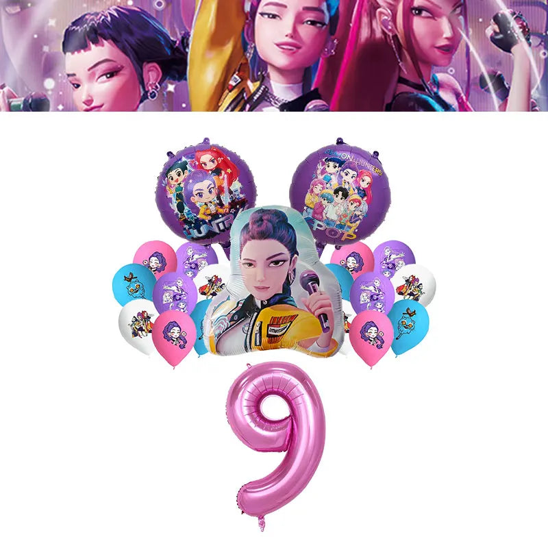 Kpop Demon Hunter Birthday Decoration Set Kpop Girl Cup Pate Happy Balloon Happy Banner Gift Bags Supplies for Kids Party Favors