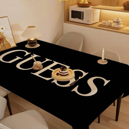 Tovaglia rettangolare con logo G-Guess-s-y, tovaglia in tela cerata, decorazione impermeabile per caminetto e tavolo da pranzo.