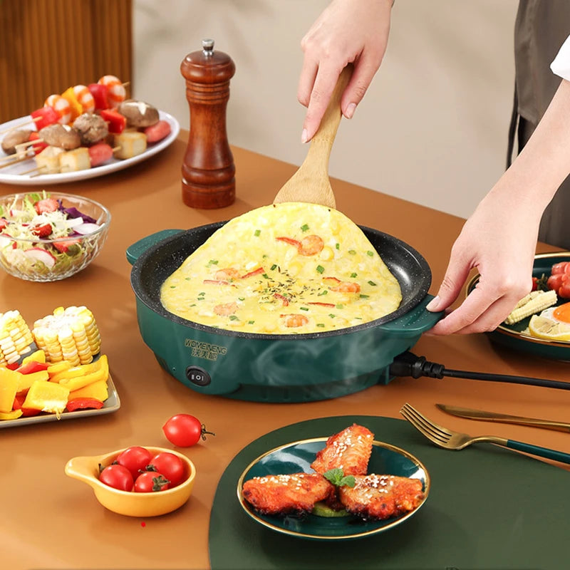 Padella elettrica multicooker 220V per uso domestico, barbecue, frittura di pesce, bistecca, padella antiaderente, macchina per cucinare