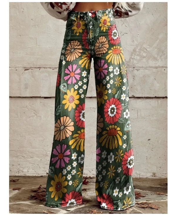Cross-border Sale of Large-sized Women Casual Pants for European American Trade Thin Style Imitating copy Jeans Wide-leg Fashion