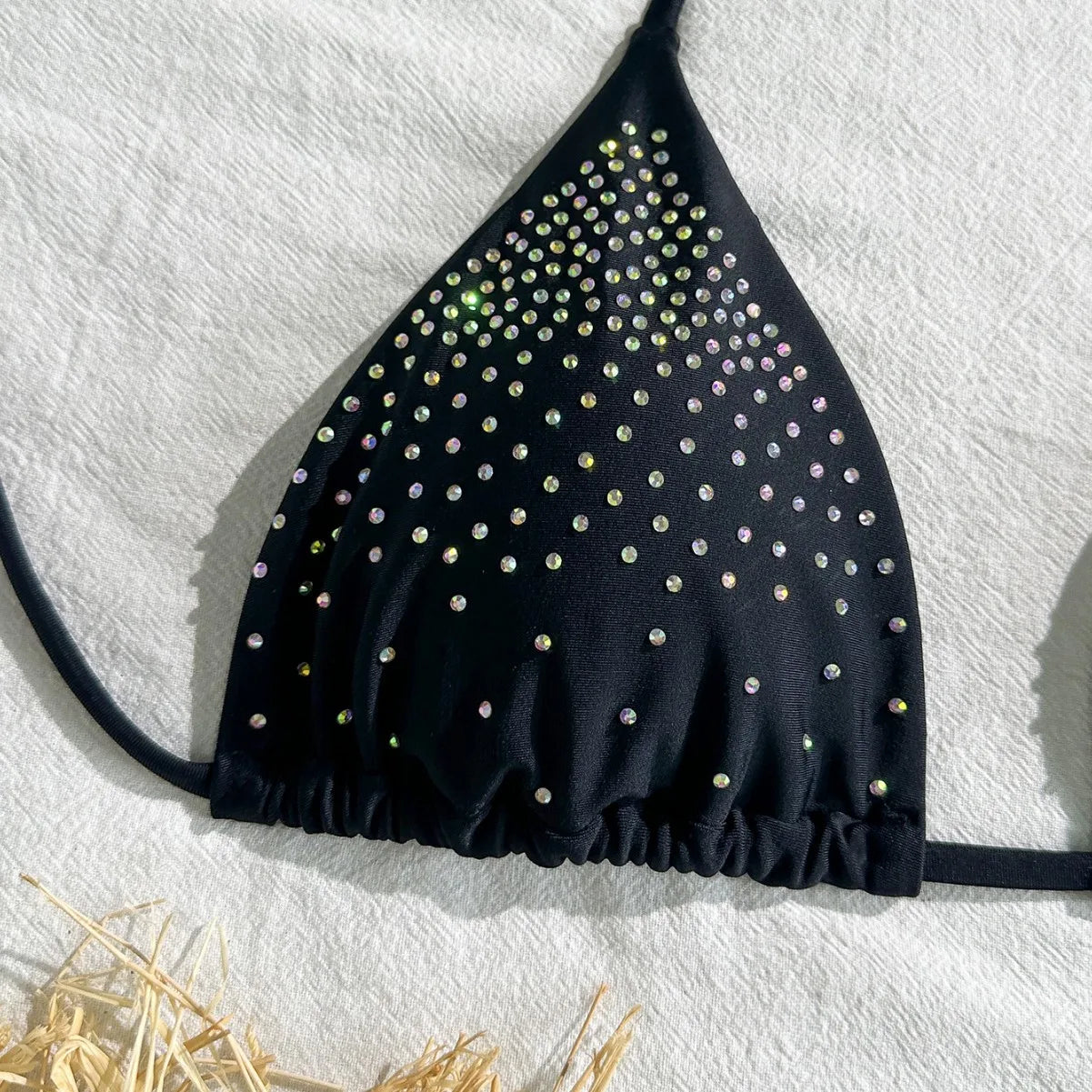 2025 New Fashion Sexy Bikini Set Rhinestone Embroidery Women's Knot Design Two-Piece Swimsuit Pure Color Running Dance Swimming
