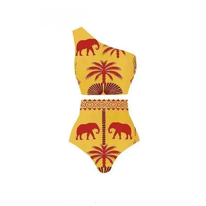 Sexy Bird Print Mesh High Waist Bikini 3 Pieces Sets Women Fashion Hollow Out One Pieces Swimwear 2024 New Beach Sarong Monokini