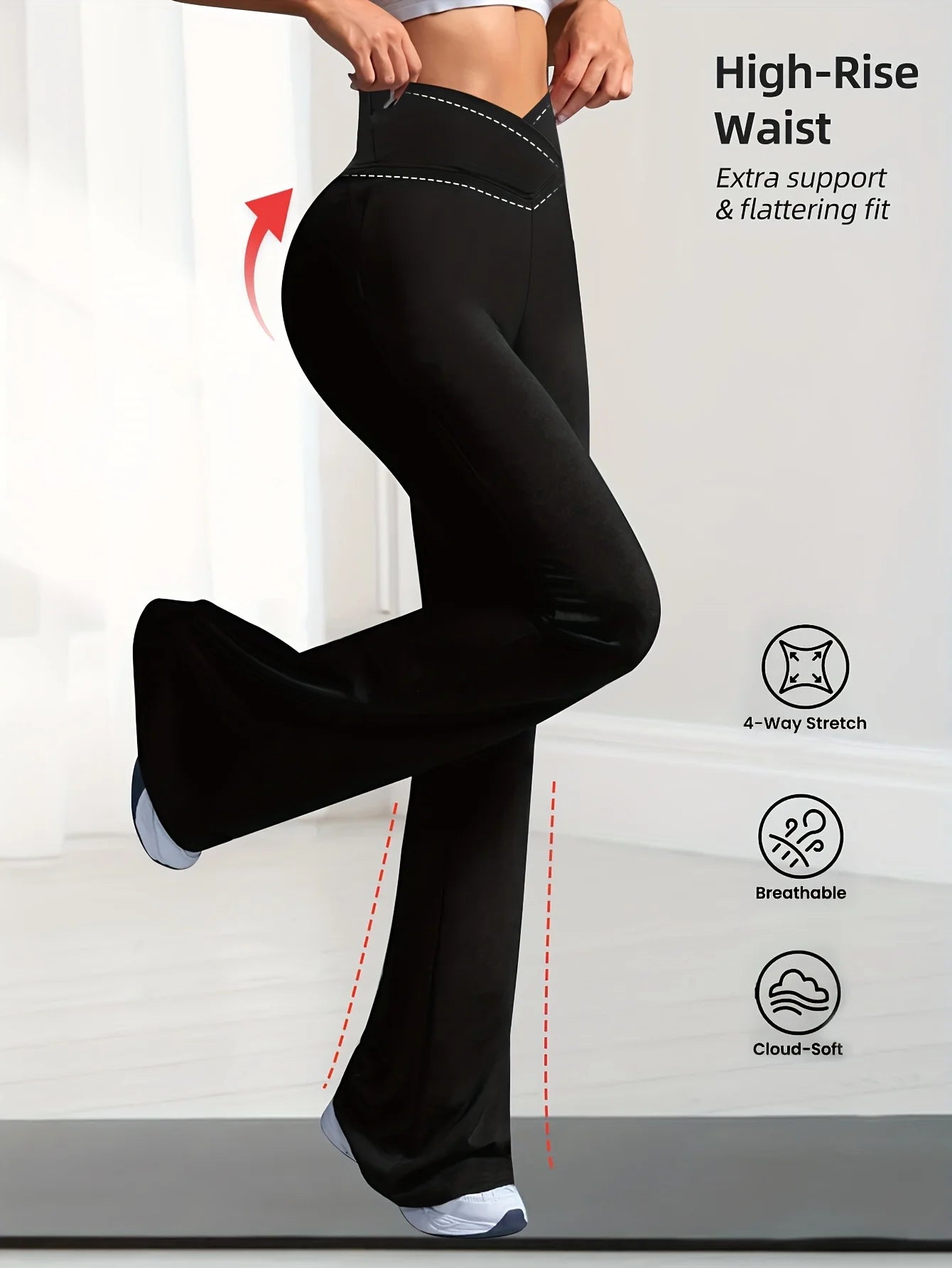 2026 New Arrival Spring Black Women's Cross High Waist High Elastic Tummy Control Butt Lifting Slim Fit Flare Pants Casual Yoga