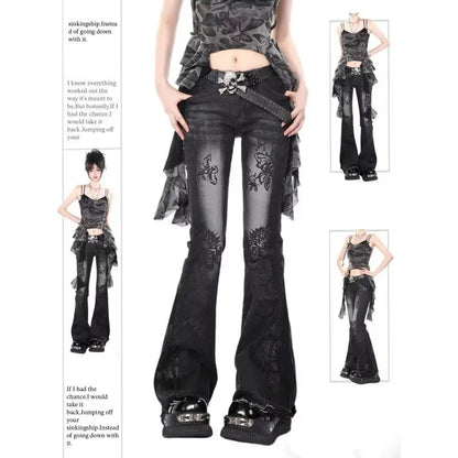 Jeans a zampa per donna, Jorts Jeans Pantaloni Donna, Stile Shoujo Girl, Abbigliamento Primaverile Donna, Coquette Jean, Abbigliamento Baggy Y2k, Denim