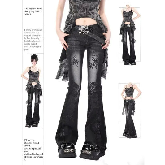 Jeans a zampa per donna, Jorts Jeans Pantaloni Donna, Stile Shoujo Girl, Abbigliamento Primaverile Donna, Coquette Jean, Abbigliamento Baggy Y2k, Denim