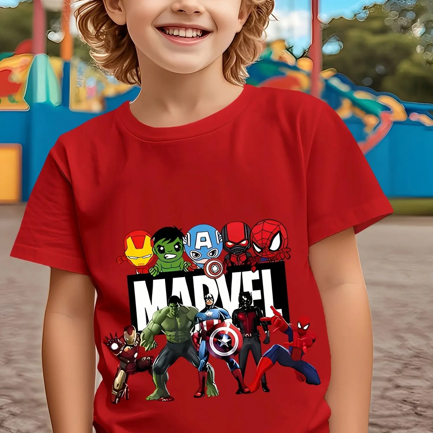 Maglietta Marvel Avengers per ragazzi dai 3 ai 12 anni, con stampe di diversi supereroi, in morbido cotone traspirante, ideale per l'estate 2026.