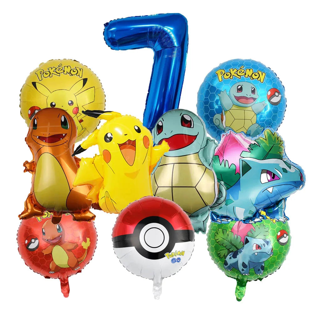 10 palloncini a tema cartoni animati per feste, tra cui Pikachu, il piccolo drago di fuoco, Jenny e la tartaruga, decorazioni per feste di compleanno per bambini e regali.