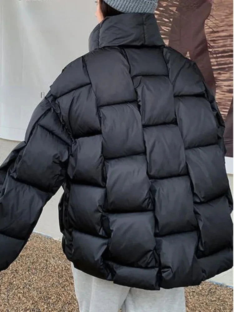 Winter Fashion Women Parkas Warm Down Cotton Coats Bubble Jacket Thick Knitted Loose Puffer Coat Stand Collar Female Outwear