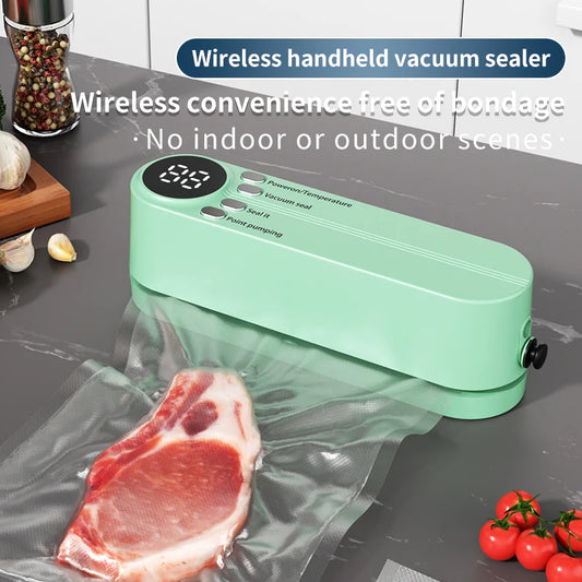 Mini macchina per sigillatura sottovuoto wireless completamente automatica, piccola e portatile, per uso domestico, per alimenti e confezionamento in plastica.