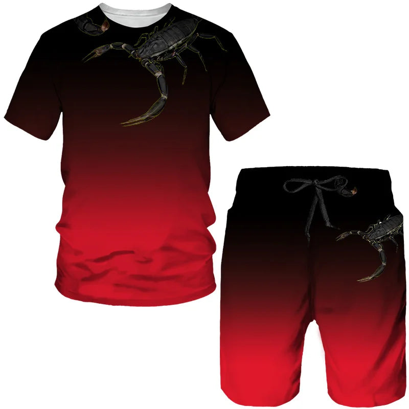 Nuovo set di magliette e pantaloncini con stampa 3D Scorpion, tuta da uomo, maglietta a maniche corte oversize, set di pantaloni, abbigliamento da uomo