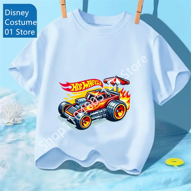 Maglietta per ragazzi, abbigliamento per bambini, magliette con stampa di auto Hot Wheels Race, top grafici, maglietta gialla per bambini, taglie da 8 a 12 anni.