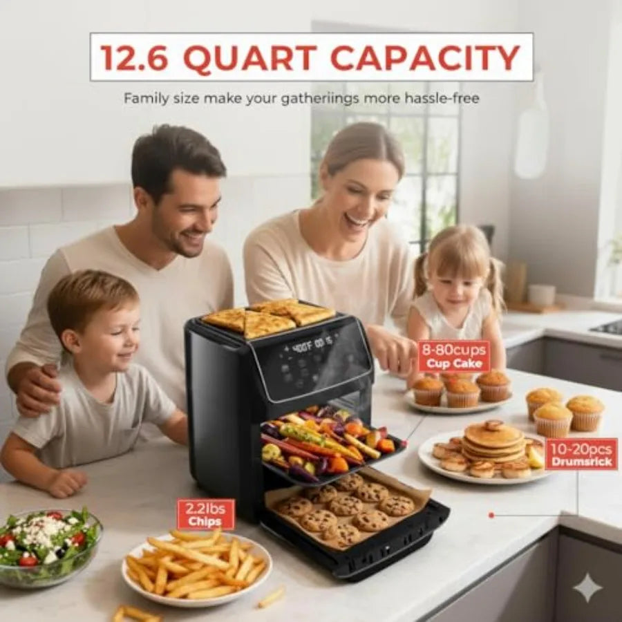 Forno friggitrice ad aria 10 in 1 Forno a convezione da 12,6 Qt con finestra visibile Griglia girarrosto Friggitrice ad aria per cucina sana di dimensioni familiari con Tr