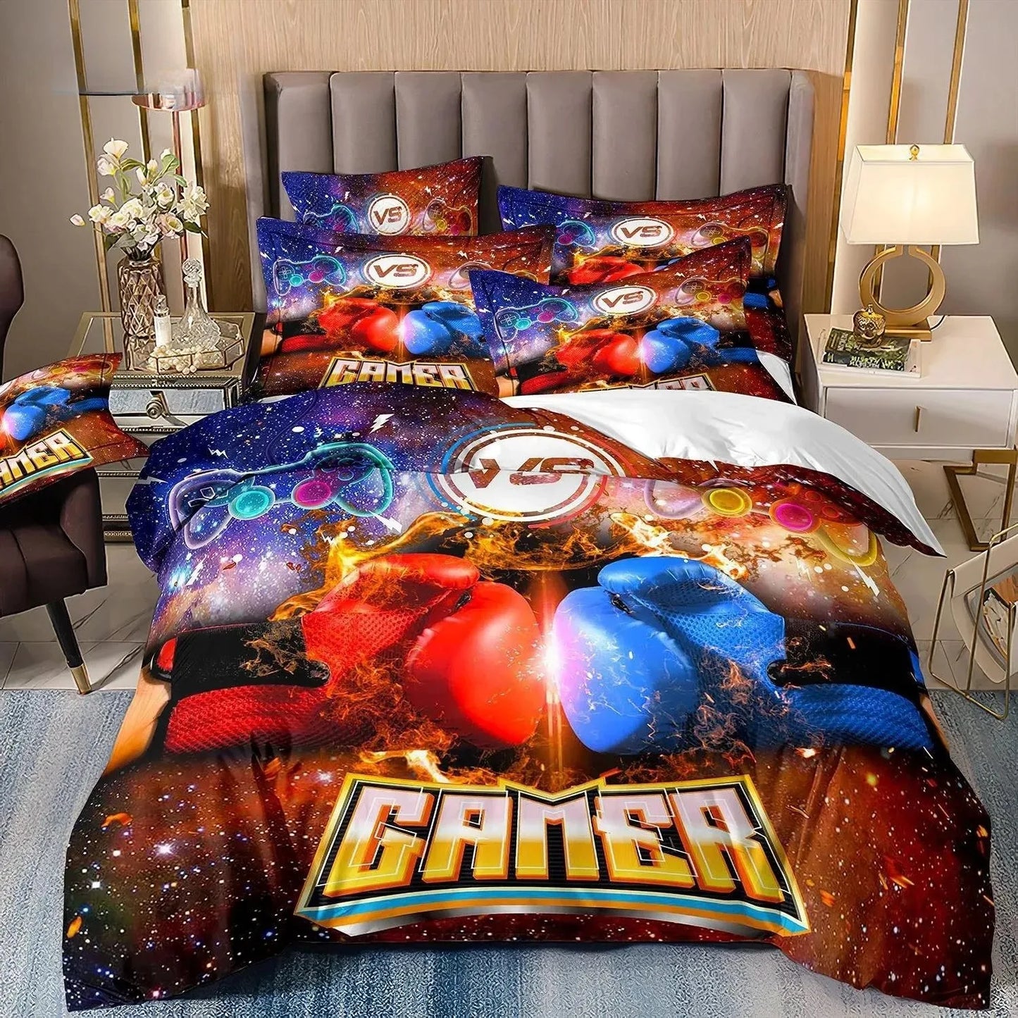 Set di biancheria da letto per gamer per ragazzi, set copripiumino per videogiochi, copripiumino matrimoniale, set letto con design PlayStation per ragazzi e ragazze.