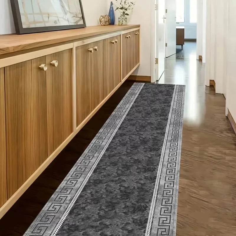 VIKAMA Lussuoso tappeto passatoia tropicale nero e oro, morbido tappeto per corridoio, tappeto lungo con motivo a foglie di palma e geometrico, decorazione per l'ingresso.