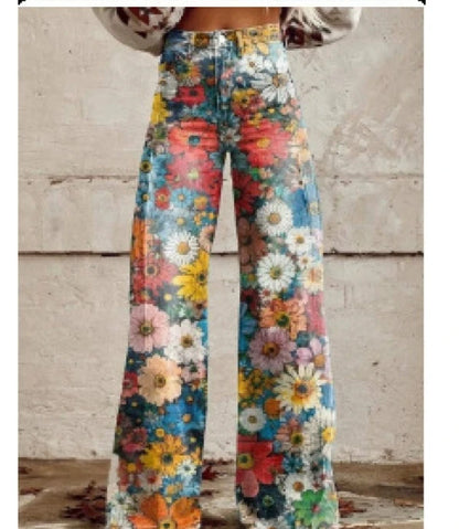 Cross-border Sale of Large-sized Women Casual Pants for European American Trade Thin Style Imitating copy Jeans Wide-leg Fashion