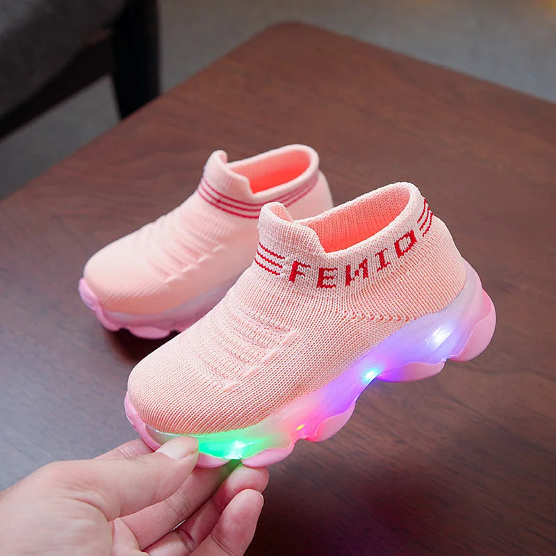 Scarpe da ginnastica per bambini, calzini luminosi a LED per neonati e bambine, scarpe da ginnastica sportive da corsa, scarpe illuminate per bambini.