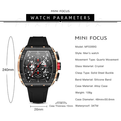 Orologio sportivo da uomo di lusso impermeabile al quarzo con cinturino in silicone, orologio da polso alla moda Relogio Masculino 0399G
