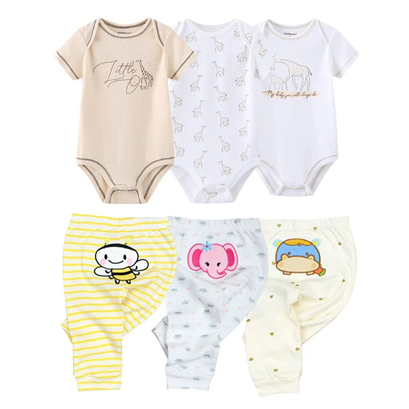Abbigliamento unisex per neonati in cotone, 6/9/10 pezzi, body e pantaloni, maniche corte, per neonati maschietti.