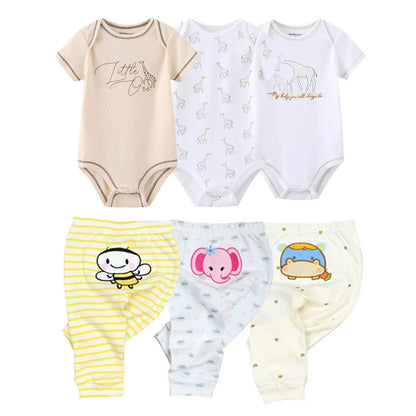 Abbigliamento unisex per neonati in cotone, 6/9/10 pezzi, body e pantaloni, maniche corte, per neonati maschietti.