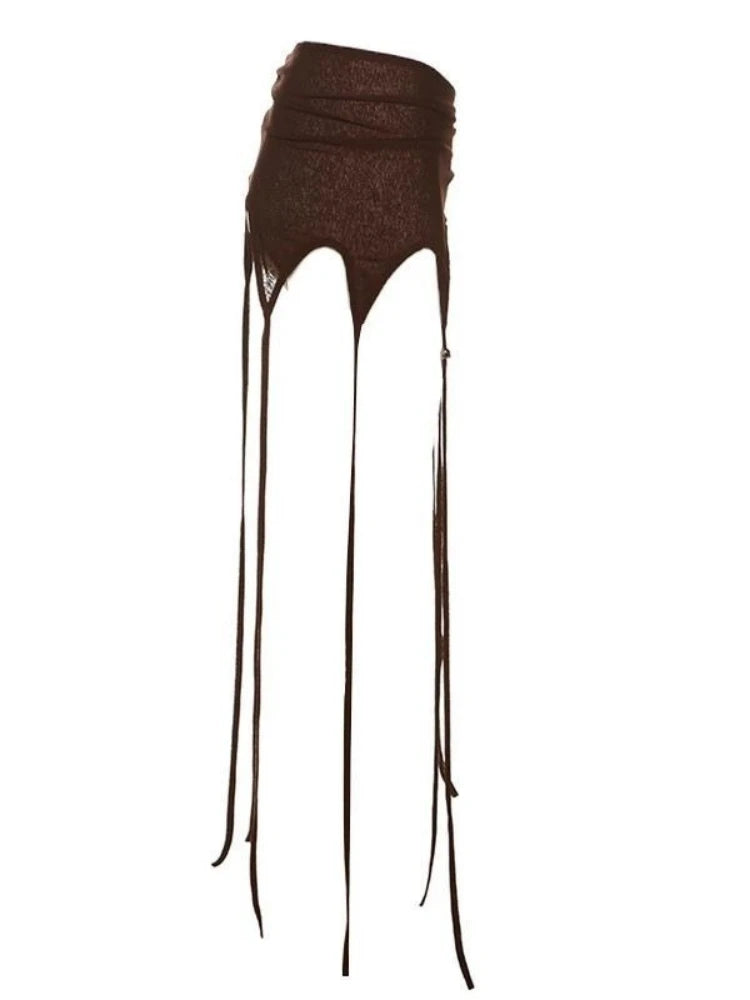 2025 Harajuku Women Fairy Tassels Skirts See Streetwear Irregular Bandage Skirt Sexy Grunge Trendy Mujer Faldas Y2k Aesthetic