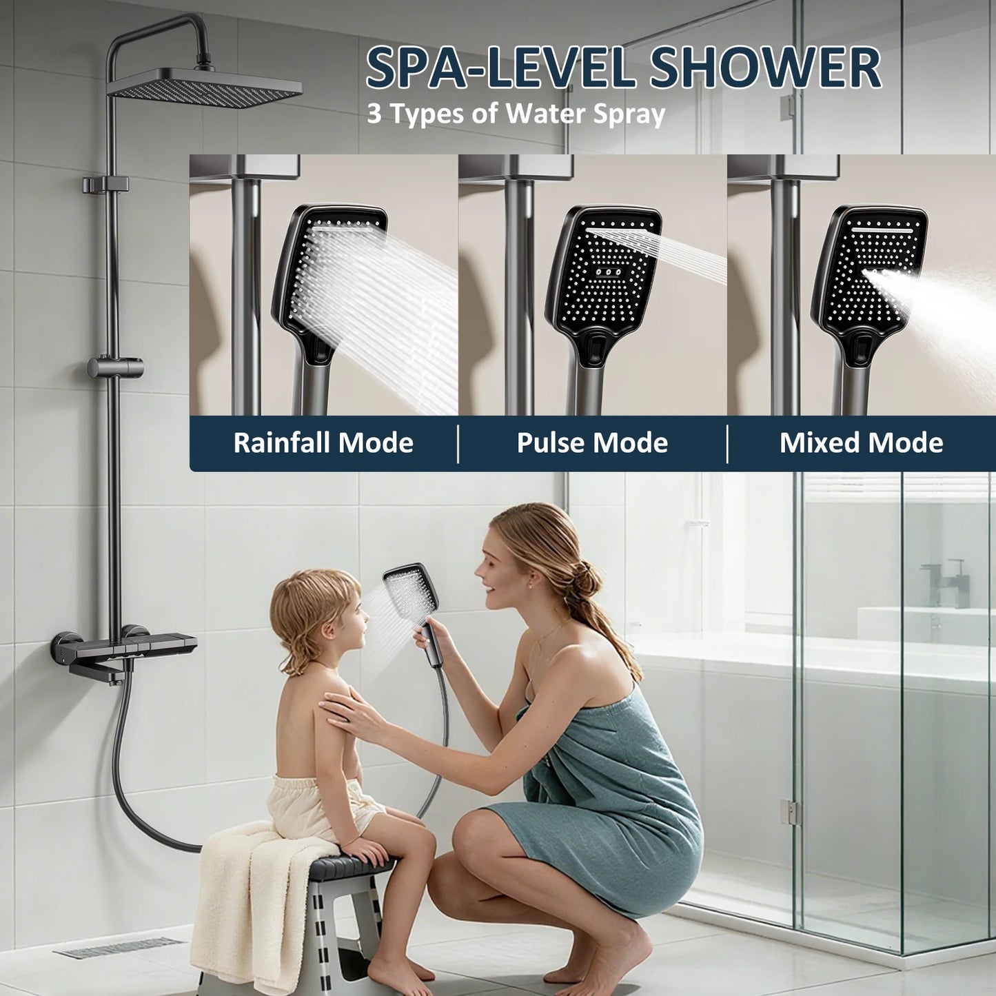 Bathroom Faucet Set Foldable spout 180° swivel spout Premium minimalist style Includes shower column and showerhead set