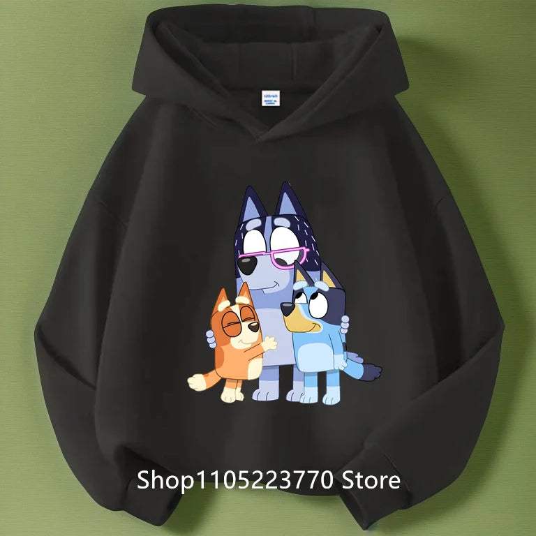 Felpa con cappuccio Bluey per bambini dai 4 ai 14 anni, autunno/inverno, calda e accogliente, con stampa di cartoni animati e anime, ideale per maschietti e femminucce.