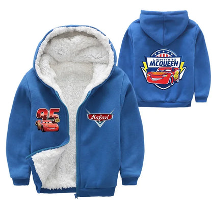 Cappotto invernale spesso per bambini con personaggi dei cartoni animati Pixar Cars, Saetta McQueen, per neonati e bambini, giacca con cerniera e maglione.