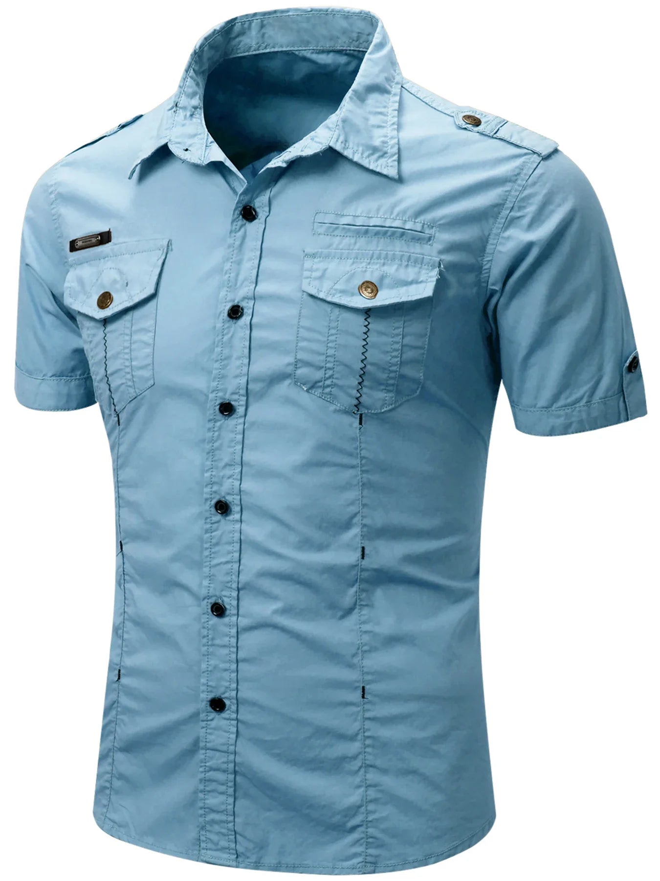 Camicia tattica militare estiva da uomo casual 100% cotone 2025, a maniche corte, tinta unita, con tasca