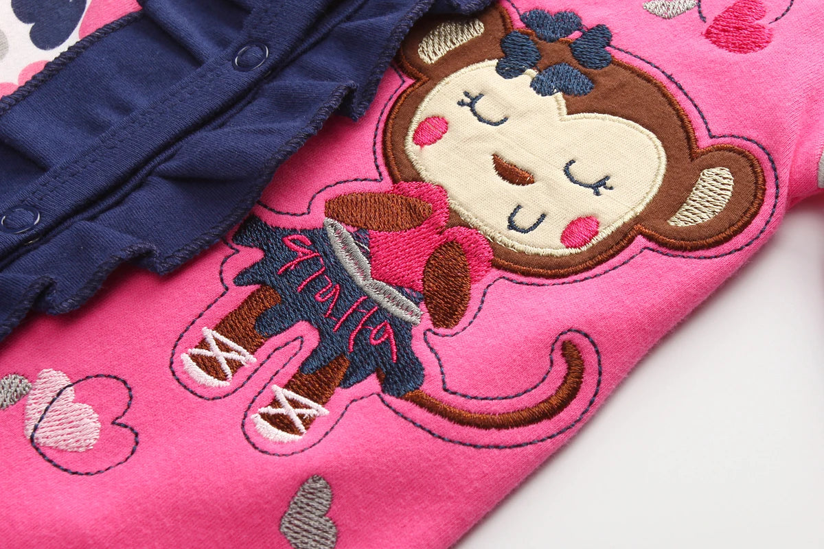 Kiddiezoom Tutina per neonata a maniche lunghe con stampa di scimmietta, ideale per tutte le stagioni, in morbido cotone 100%, ideale per neonati.