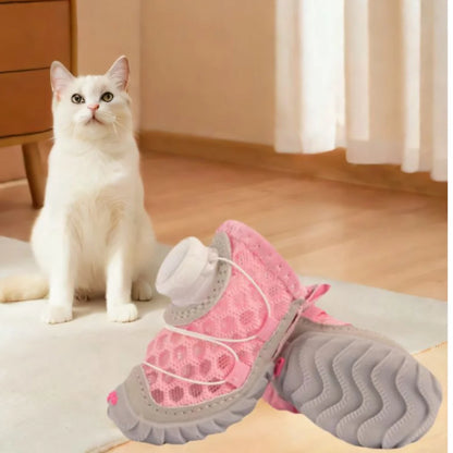 4pcs/set Pet Paw Accessories Breathable Dog Mesh Shoes Reflective Anti-slip Dog Footwear Soft Sole Thin Pet Boots Small Dogs